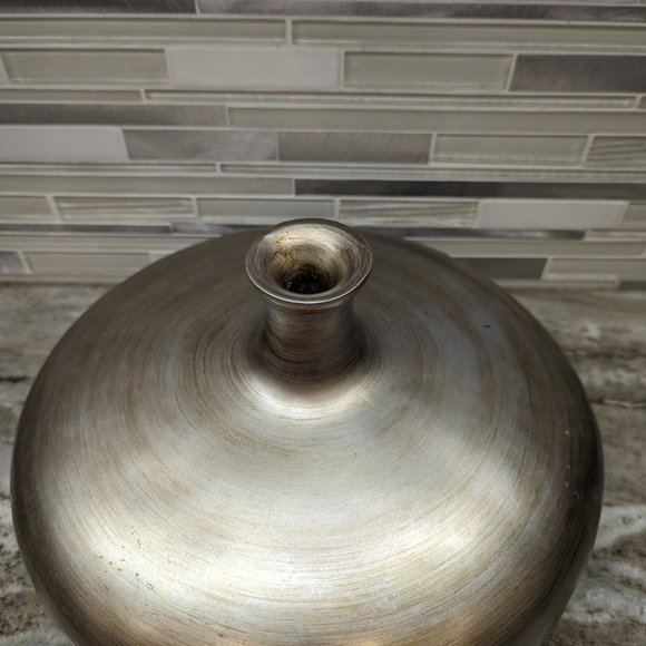 Carolyn Kinder Mid Century Brushed Aluminum vase with clear Ball 10"x 11" - Picture 13 of 14